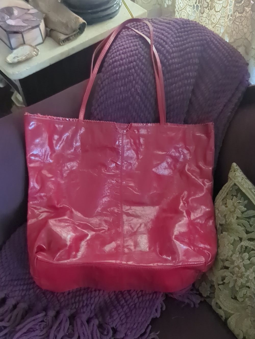 Red Soft Pure Leather Tote Bag - Women